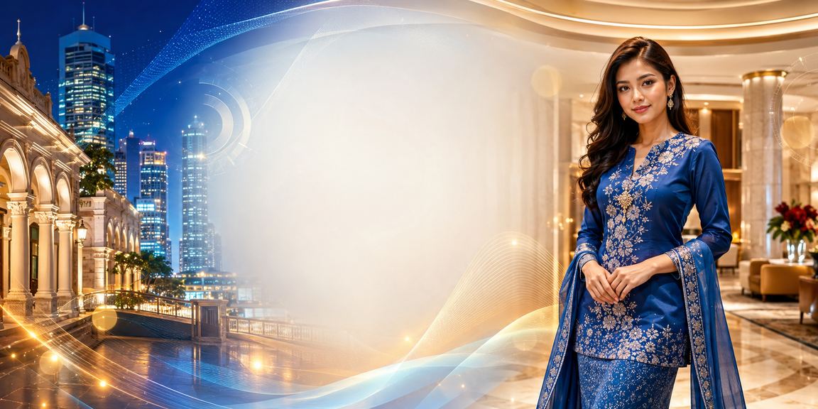 Pengguna wanita Malaysia berbaju kurung menikmati rebat bonus pertaruhan di Petaling Jaya